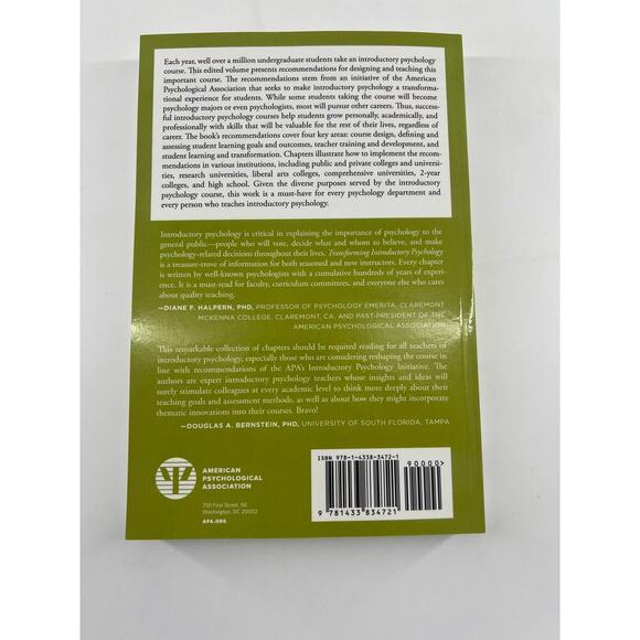 Transforming Introductory Psychology College Professor Psych APA Book New - Picture 6 of 6